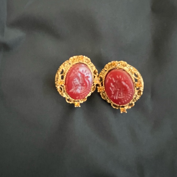 KJL Yellow Crystal Red Clip-On Earrings